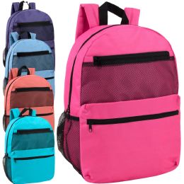 24 pieces 17 Inch Double Front Pocket Backpack With Side Mesh Pockets - 4 Pastel Colors - Backpacks 17"
