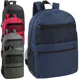 24 pieces 17 Inch Double Front Pocket Backpack With Side Mesh Pockets - 5 Colors - Backpacks 17"
