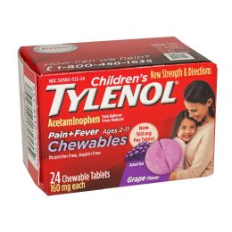 9 Pieces of Travel Size Tylenol Children's Chewables Grape - Box of 24