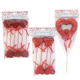 36 pieces Valentine Heart Picks Red 6 Asst - Single/ 4pk/6pk Pbh - Valentine Decorations