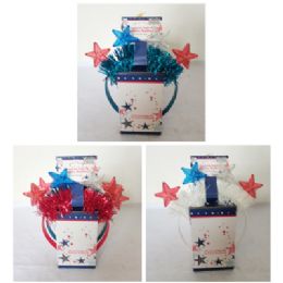 24 pieces Patriotic Light Up Star Headband W/tinsel Trim 3 Function Led On 12pc Pdq 3asst Color - Headbands