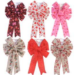 24 pieces Deluxe Valentine Wreath Bow 9 X 11 Wired 7 Loop 6 Ast Val Tcd - Valentine Decorations