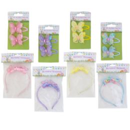 48 pieces Butterfly Headband / 2pk Hairclip 4 Asst Pastel Colors - Headbands