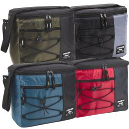 24 pieces Fridge Pak 12 Can Bungee Cooler Bag With Front Zippered Pocket - 4 Colors - Cooler & Lunch Bags