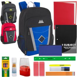 24 pieces 18" MultI-Pocket Reflective Backpack With 20-Piece School Supply Kit - Boys - Backpacks 18" or Larger