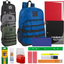 24 pieces 17" Double Daisy Chain Backpack With 20-Piece School Supplies Kit - 4 Colors - Backpacks 17"