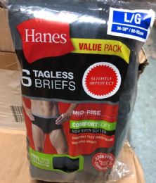 24 Wholesale Hanes Men's 6 Pack Tagless Briefs MiD-Rise Size M