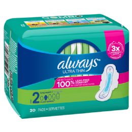 12 of Always Ultra Thin Pads 20 Ct Size 2 With Wings Long Super Unscented