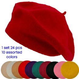 24 Pieces Women's Beret Hat Set Assorted Color - Winter Sets Scarves , Hats & Gloves