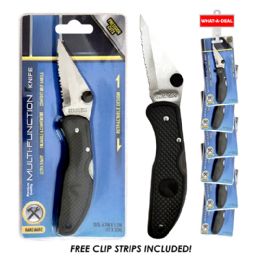 36 pieces 36pcs Multi Function Pocket Knife Black 6.7"  With 3 Clip Strips - Kitchen Knives