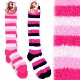 240 pieces Cozy Socks Long Striped Size 9-11 - Womens Fuzzy Socks