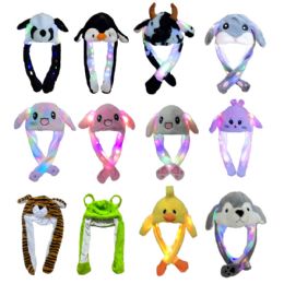 120 pieces 12pc Long Ear Animal Hats With Lights & Moving Ears - Comes In 12 Designs - Winter Animal Hats