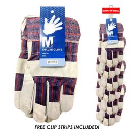24 pieces 24 Pc Leather Palm Work Gloves With 2 Clip Strips - Working Gloves