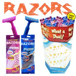 144 pieces 10 Pack Twin Blade Razors 144 Pc Display - Shaving Razors