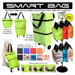 50 Wholesale 50pc Retractable & Foldable Shopping Cart Bag With Wheels Display