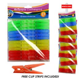 36 pieces 36pcs 24 Pack Plastic Clothpins 3" Each  With 3 Clip Strips - Clothes Pins