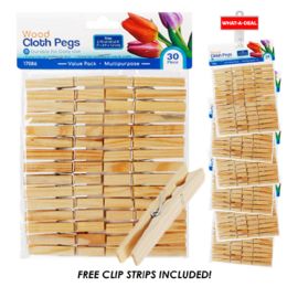 36 pieces 36pcs 30 Pack Wood Clothpins 2.75" Each  With 3 Clip Strips - Clothes Pins