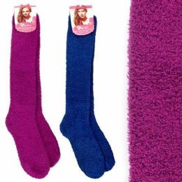 240 pieces Cozy Socks Extra Long Solid Size 9-11 - Womens Fuzzy Socks