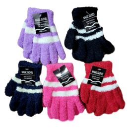 240 pieces Ladies Winter Gloves 5 Colors With Stripes - Fuzzy Gloves