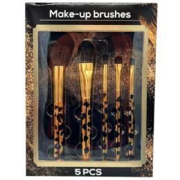 12 pieces 5 Piece Gold Color Leopard Print Makeup Brush Set - Assorted Cosmetics