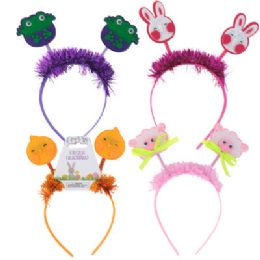 24 pieces of Easter Headbopper 4 Ast W/ Rosy Cheeks & Googly Eyes Plst Band & Tinsel Trim Barbell Hdr