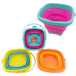 24 of Collapsible Bucket Square 8.3 X 7.7 X 5.9 3 Asst 2-Tone Colors For Beach Or Home Color Label