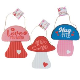 36 pieces Valentine Mushroom Hanging Decor 3 Asst 6 X 7.5" Corrugate Metal Hangtag - Valentine Decorations