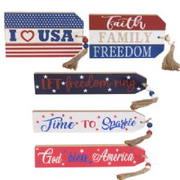 25 pieces Patriotic Tabletop Mdf Decor W/ Beaded Tassel 5 Asst - 4th Of July