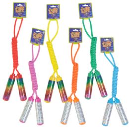 24 pieces Jump Rope 7ft 2asst Silver & Rainbow Laser Handles/ 6 Asst Solid Color Ropes Barbell Hdr - Jump Ropes