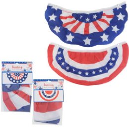 36 pieces Bunting Patriotic 12in W X 24in L 2 Asst Styles Pleated Poly W/ Metal Grommets Pbh - Store