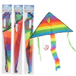 24 Wholesale Kite Triangle Shape Polyester 3 Asst Rainbow Stripe 31.5in X 15.7in/ 30m Line/ Pbh