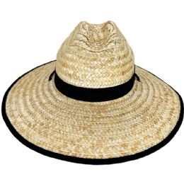 24 of Straw Summer Hats For Men - Black Border Brim Hat