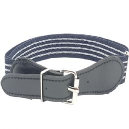 24 Pieces Stretch Belts For Kids Dark Blue Striped Design - Kid Belts