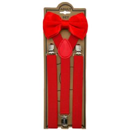 24 of Adjustable Elastic Y Back Style Bowtie Suspender Set - Red