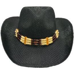 24 of Paper Straw Western Black Cowboy Hat With Beaded Band