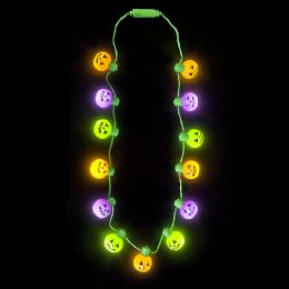 48 pieces Light Up Jack O Lantern Necklace 25" - Asst Colors - Necklace
