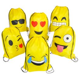 144 pieces Emoticon Drawstring Backpack 16 X 13" - Draw String & Sling Packs