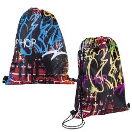 144 pieces Graffiti Print Drawstring Backpack 16 X 13" - Draw String & Sling Packs