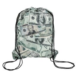144 pieces Money Print Drawstring Backpack 16 X 13" - Draw String & Sling Packs