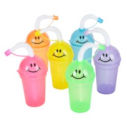 72 pieces Smile Face Sipper Cup 6.25" 7 oz - Drinking Water Bottle
