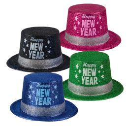 144 pieces 11" Happy New Year Glitter Top Hat - New Years