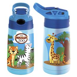 24 pieces 12oz Blue Safari PoP-Straw Double Wall Ss Sipper - Drinking Water Bottle