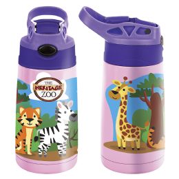 24 pieces 12oz Pink Aquatic PoP-Straw Double Wall Ss Sipper - Drinking Water Bottle