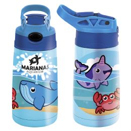 24 pieces 12oz Blue Aquatic PoP-Straw Double Wall Ss Sipper - Drinking Water Bottle
