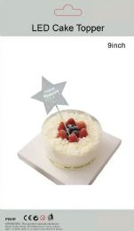 390 Pieces Silver Led Star Happy Birthday Cake Topper 9in - Party Accessory Sets