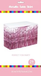 60 of Light Pink Metallic Plastic Table Skirt 30in X 14ft