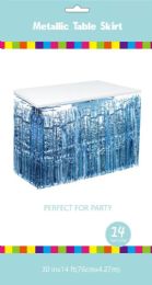 60 of Light Blue Metallic Plastic Table Skirt 30in X 14ft