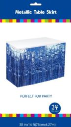 60 of Royal Blue Metallic Plastic Table Skirt 30in X 14ft