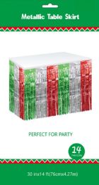 60 of Red,white,green Metallic Plastic Table Skirt 30in X14ft
