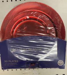 8 Packs Red Plastic Premium Plates 50pcs - Disposable Plates & Bowls